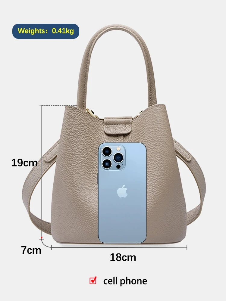 Zency 100% Genuine Leather Beige Composite Bag Women Casual Tote Bucket Bag For Shopper Office Ladies Solid Shoulder Crossbody