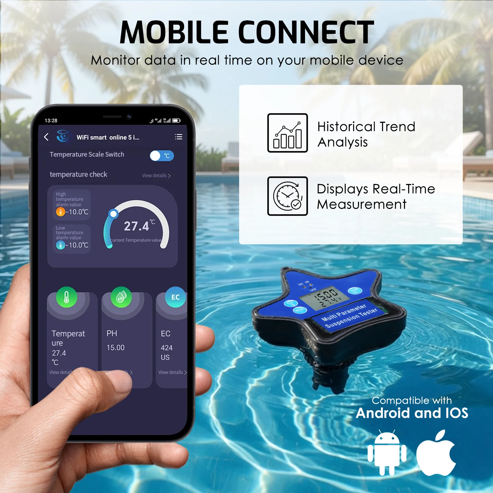 Professional Wi-Fi Multi-Parameter Water Analyzer 9-in-1 Tester TUYA App for Swimming Pool Aquarium SPA