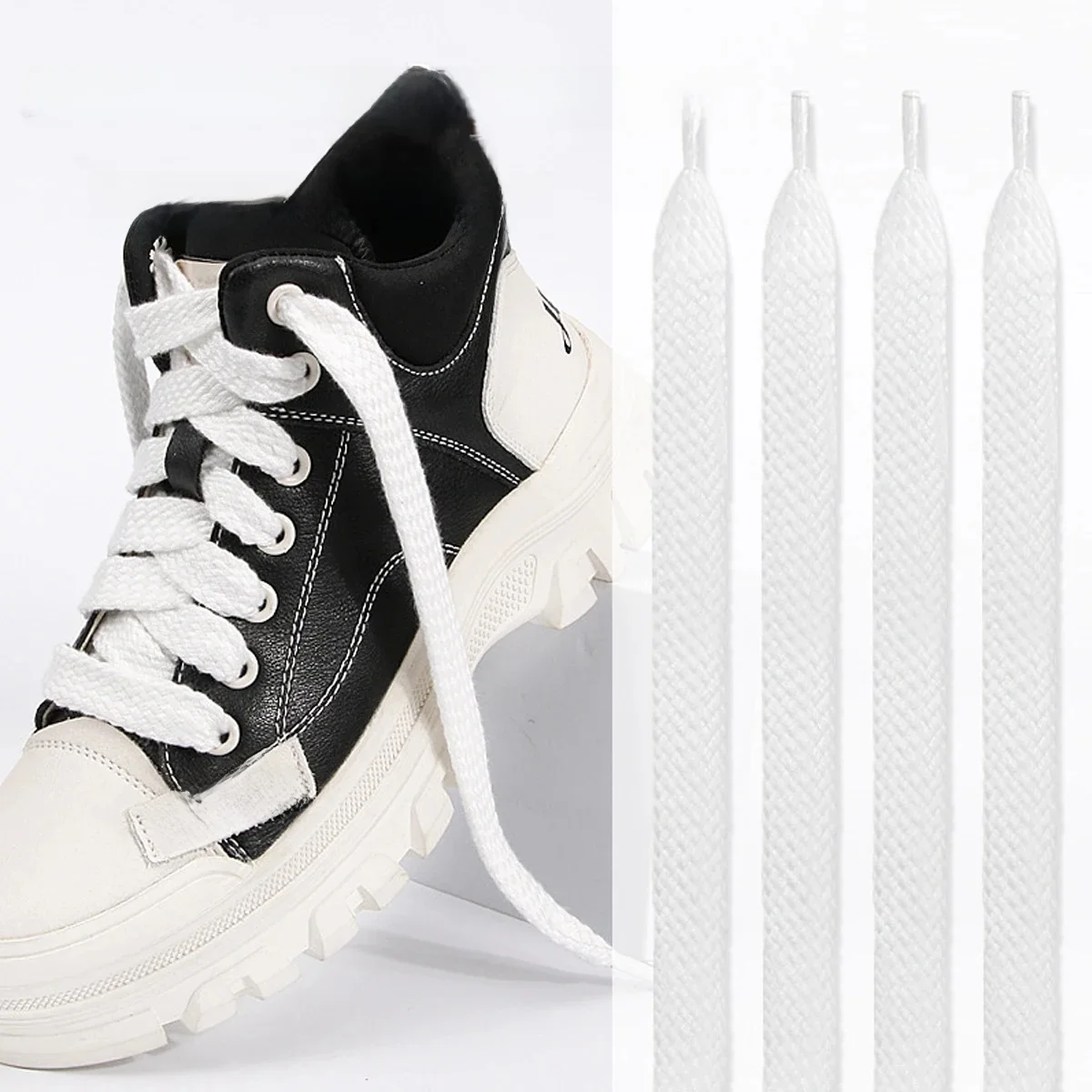 Lacets Plats Tressés Blancs, Lacets de Chaussures Larges de 15mm, pour Baskets, Remplacements pour dehors 202 létique, 1/2 Paires