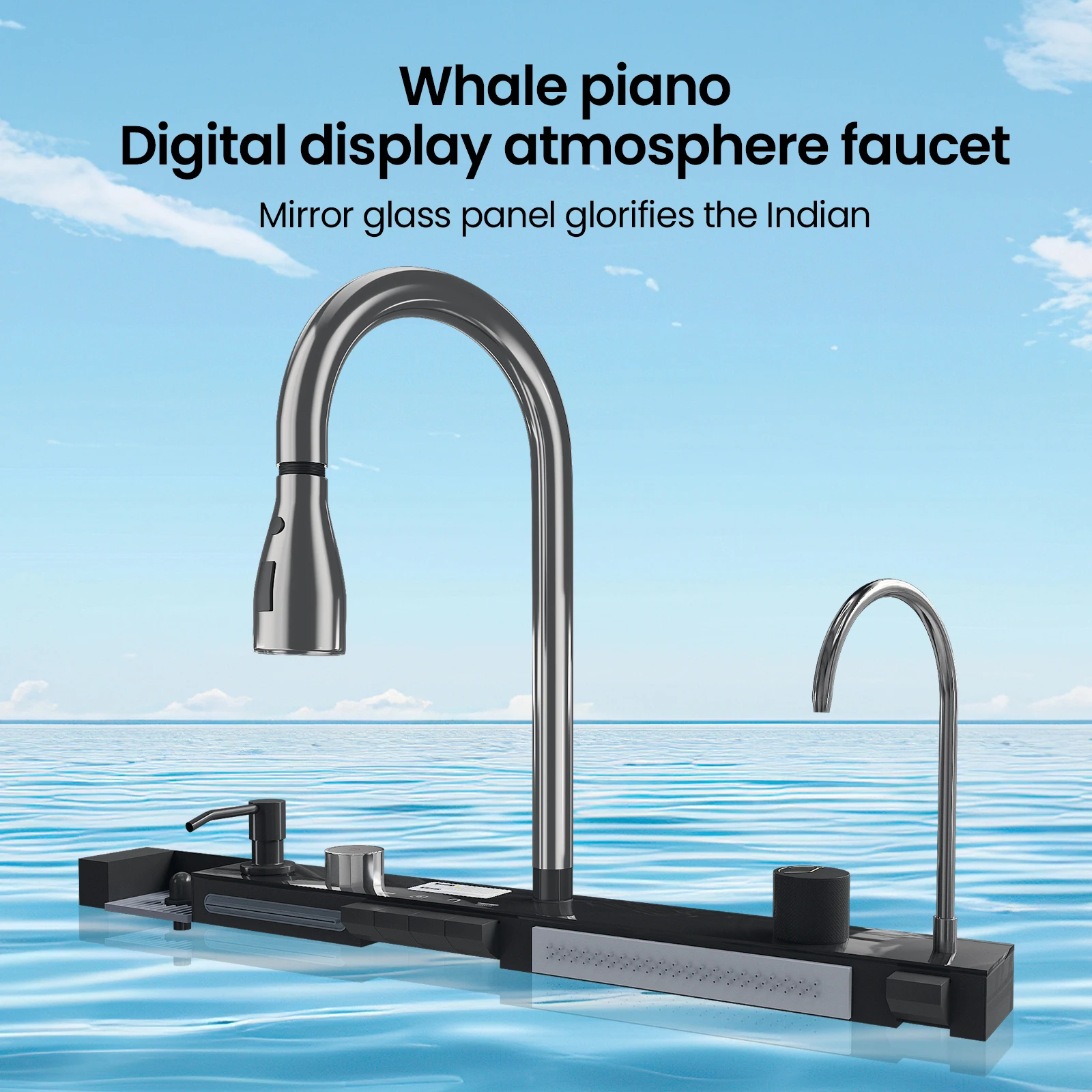 Integrierte große Einzel-Spülbecken-Küchenspüle aus Edelstahl mit Wasserfallarmatur, digitaler Temperaturanzeige, komplettem Set mit Seifenspender und Zubehör für Zuhause, Restaurant und Hotel – Detail 11