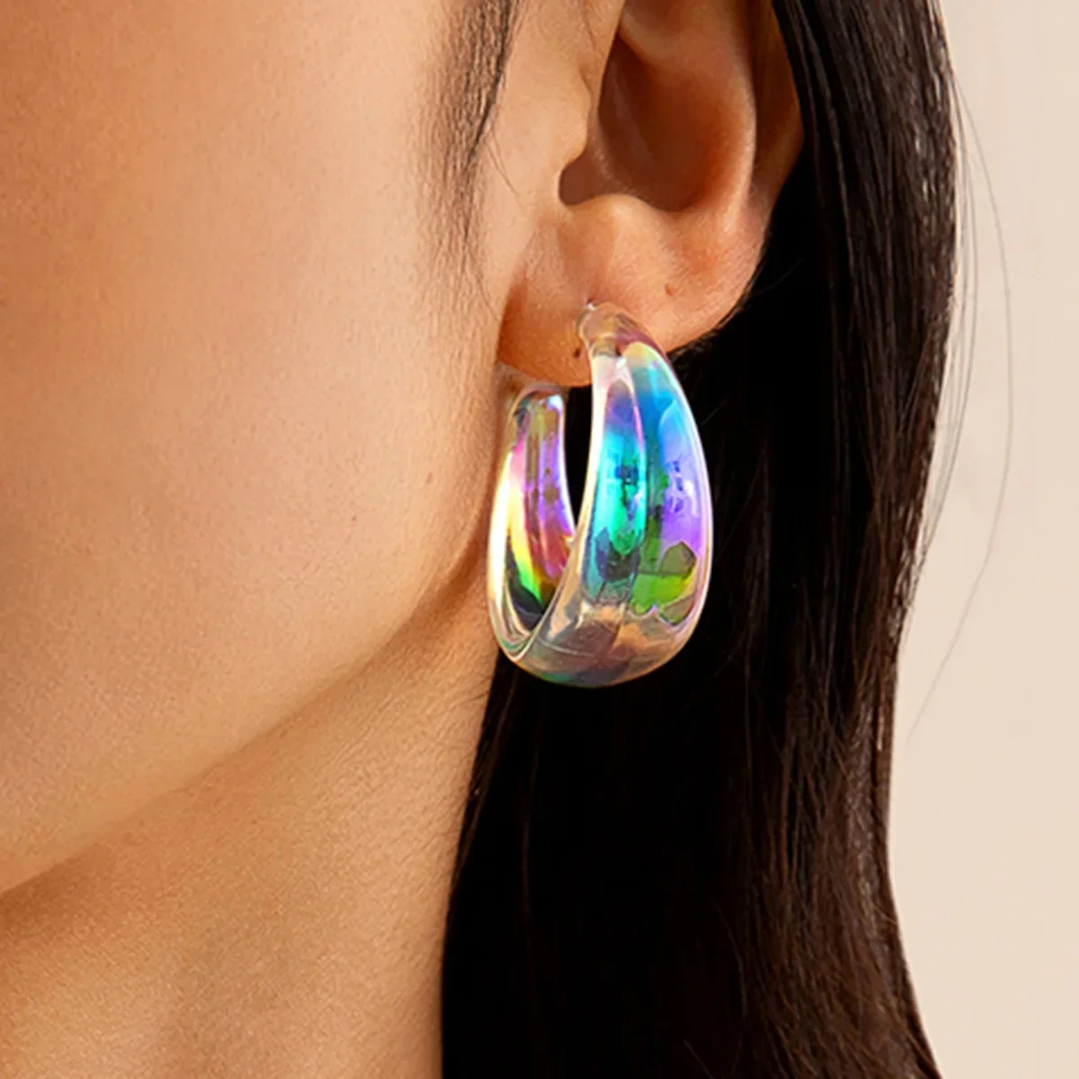 AB-Boucles d'oreilles pendantes de type C pour femmes, résine acrylique exquise coréenne, bijoux géométriques transparents et colorés, cadeau pour fille