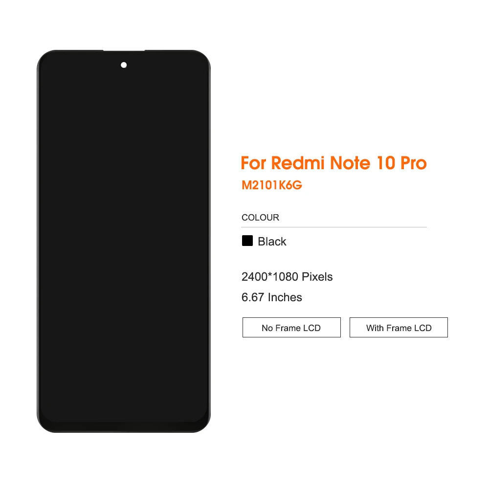 6.67\'\' AMOLED For Redmi Note 10 Pro 4G Display with Frame, for Xiaomi Redmi Note10 Pro 4G M2101K6G Lcd Display Touch Screen