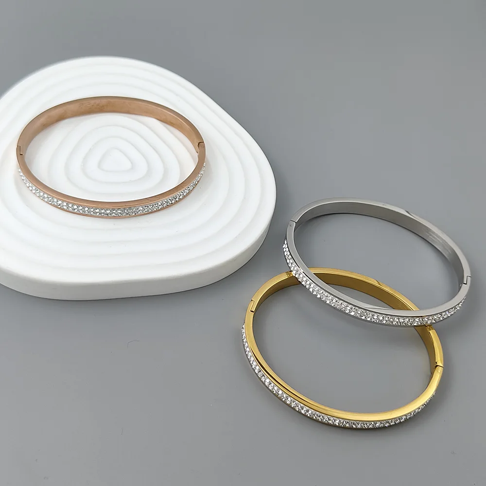 クラシックスタージルコンステンレススチールゴールドメッキレディースブレスレット、高品質防水メタルブレスレット、パーティージュエリー