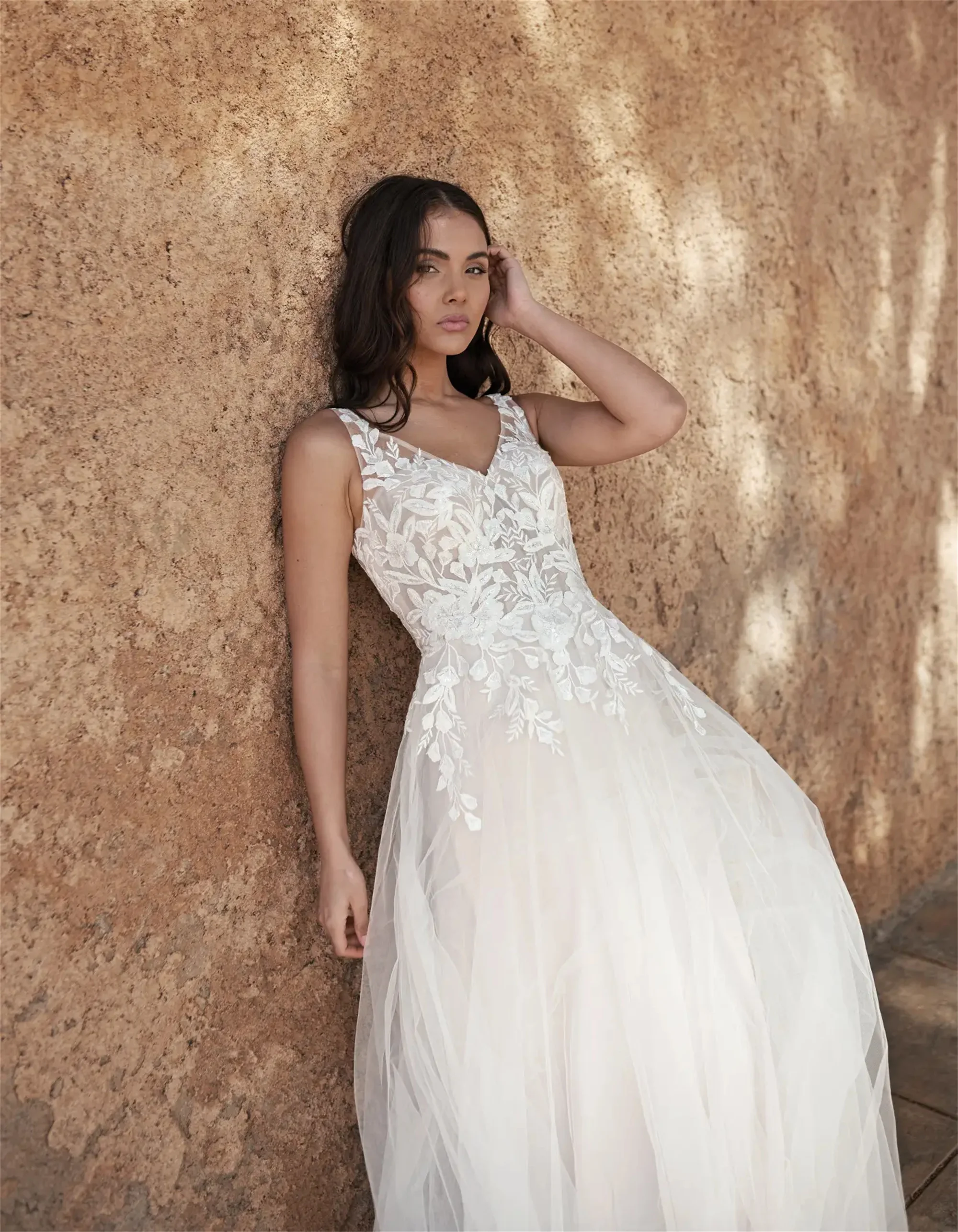 Evon nupcial sem costas com decote em v plus size vestidos de casamento 2025 manga longa a linha tule vestidos de novia renda applique vestidos de noiva