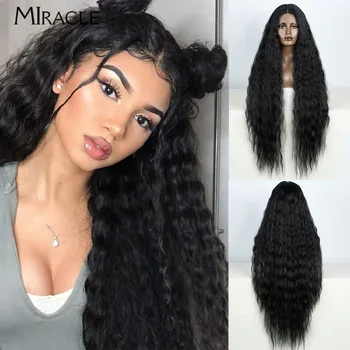 Miracle perucas encaracoladas peruca dianteira do laço sintético para as mulheres 40 Polegada perucas cosplay peruca do laço ombre destaque roxo vermelho rosa loira peruca
