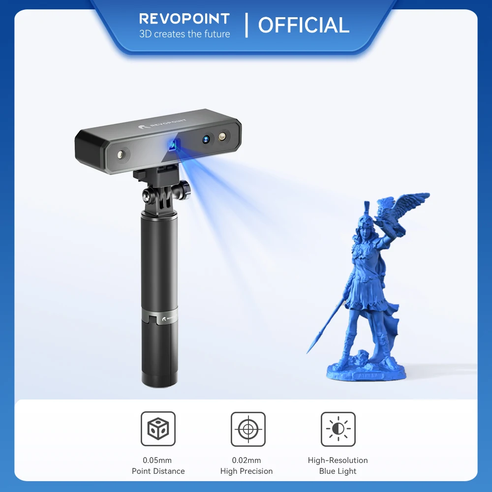 

Revopoint Mini 3D Scanner Standard Package with Tripod, Turntable, 0.02MM Precision, 10 Fps Scan Speed Industrial Blue Light