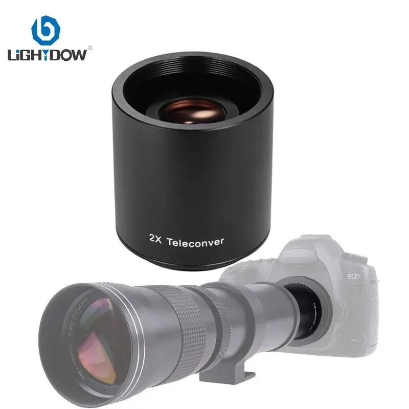 Lightdow 2x Teleconverter Converter Magnification Lens for T Mount 420-800 500 800 900 650-1300mm Telephoto Mirror Lens