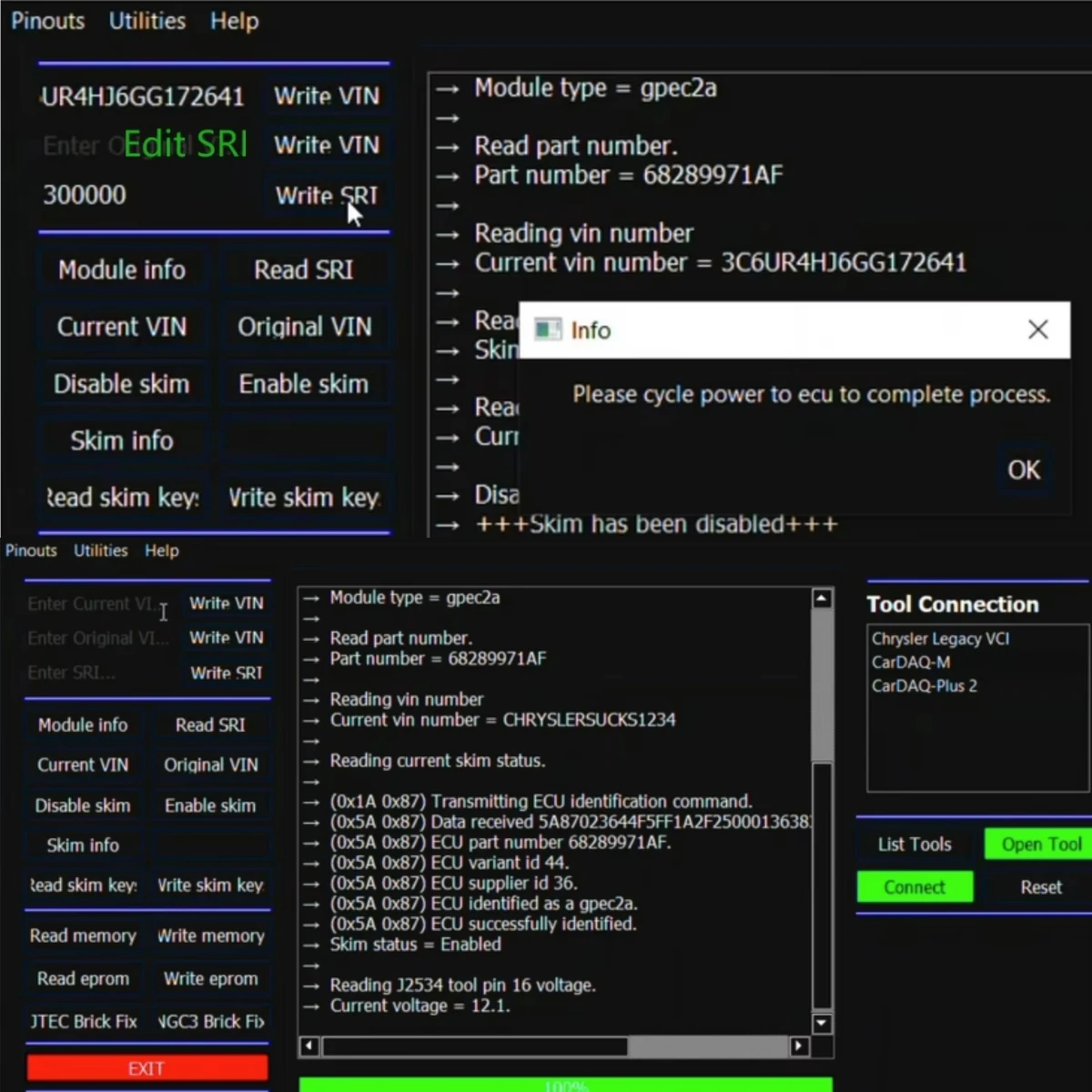 برنامج AEMT MAXX VIN Editor لـ Chrysler PCM Edit Skim Security يستخدم GPEC لكرايسلر/دودج/جيب ديزل غاز يدعم J2534 Win10