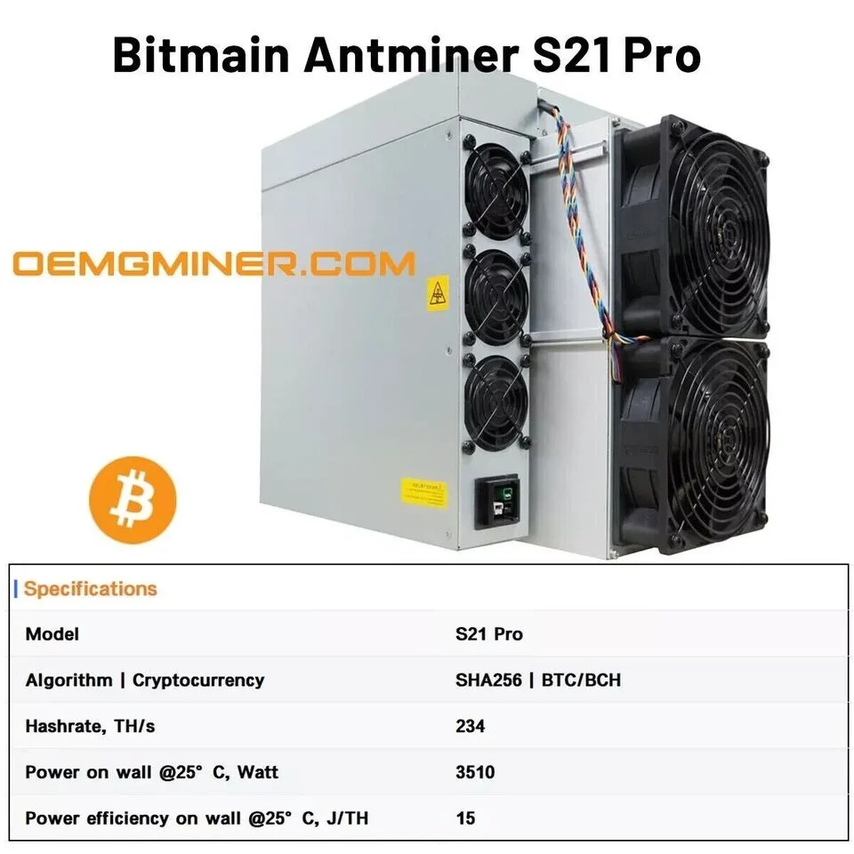 DD Nowy Bitmain Antminer S21 Pro 234T 3510W Bitcoin BTC ASIC Miner