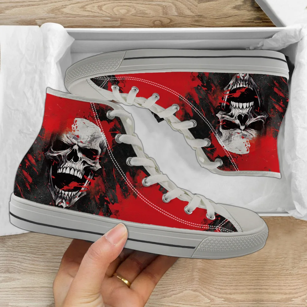 INSTANTARTS Crazy Skeleton Red Print High top Canvas Shoes Men Spring Autumn Comfort Vulcanized Sneakers Casual Walking Footwear