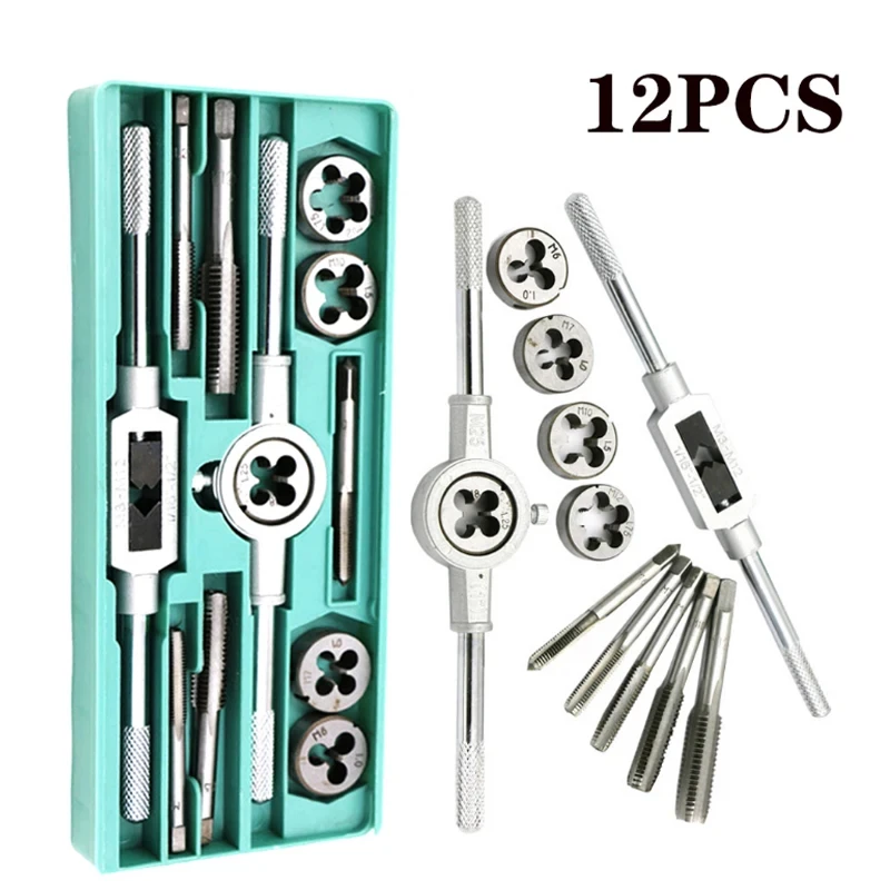 12/20Pcs Metric Hand Tap and Die Set M3-M12 Screw Thread Plugs Straight Taper Reamer Tools