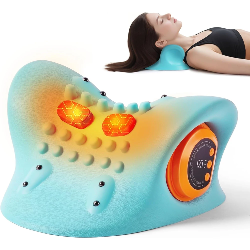 Masseur cervical électrique, étireur de cou, traction chiropratique, coussin de massage des points d'acupuncture, masseur corporel pour les épaules