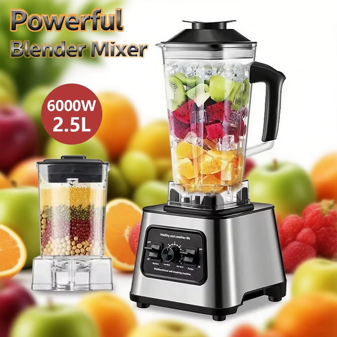 Frullatore potente da 6000 W, spremiagrumi, frullatore, frullatore da tavolo, contenitore da 2,5 litri, robot da cucina, frullatore, per frutta, noci 