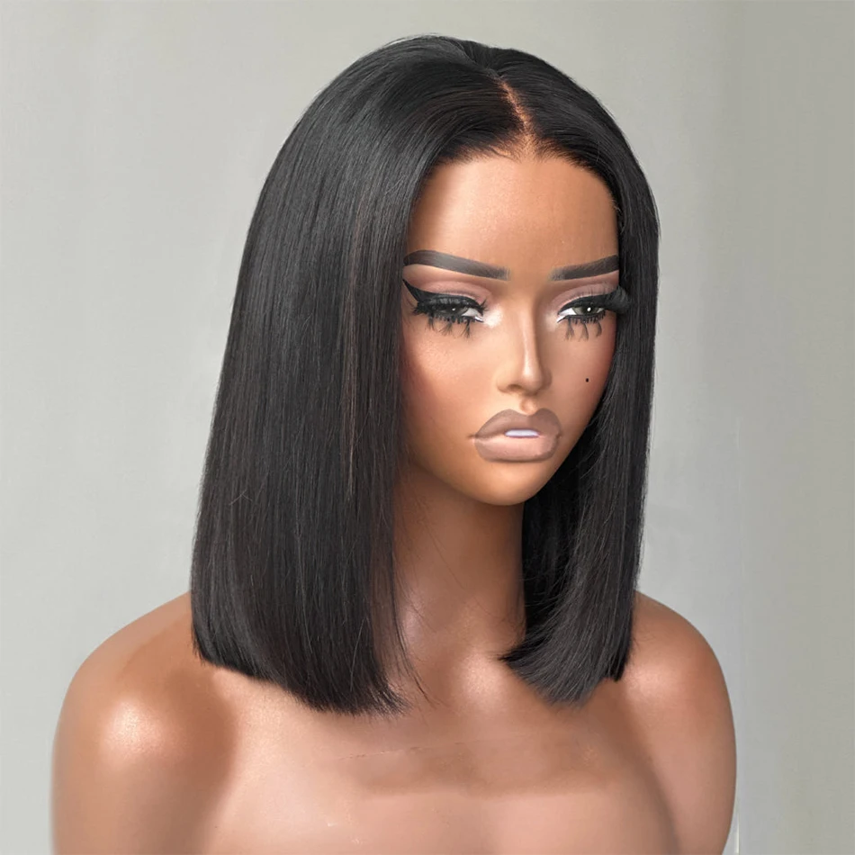 16 Inch Short Bob Wigs Straight Lace Front Wigs Pre Plucked with Baby Hair Cuticle Aligned Brazilian Human Hair for Black Women