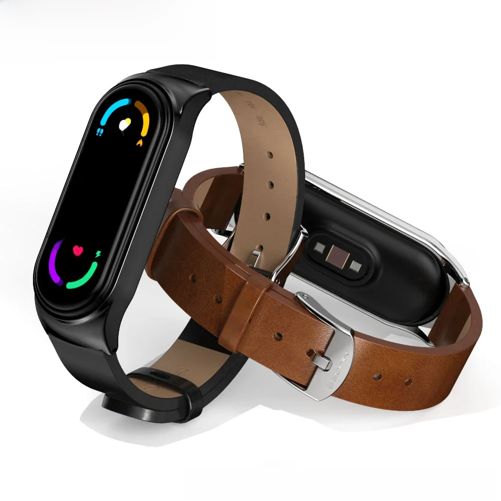 Pulseira de couro para Xiaomi Mi Band, Pulseira para Mi Band 9, 8, 7, 6, 5, 4, 3, NFC, Versão