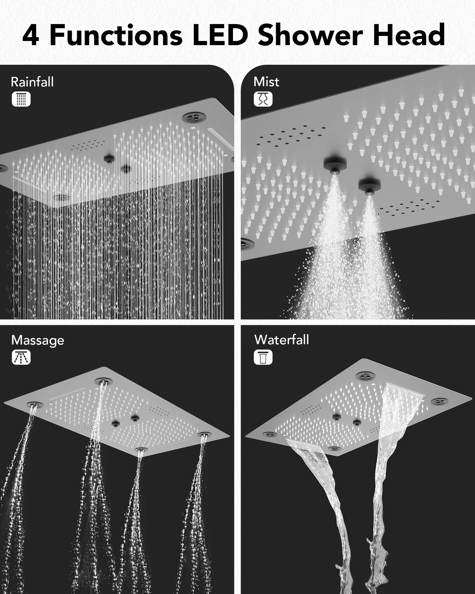 EVERSTEIN LED sistema doccia termostatico per bagno Muti funzioni montaggio a soffitto Set di rubinetti per soffione doccia con getti palmari e laterali