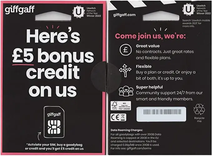 Tarjeta Sim de Reino Unido, tarjeta Sim de Inglaterra, GiffGaff, SMS entrantes gratis en todo el mundo, tarjetas SIM de Reino Unido