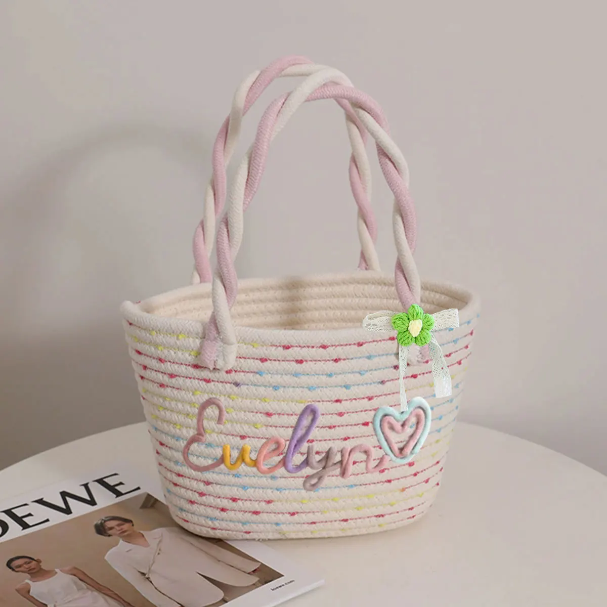Personalized Braided Cotton Yarn Tote Bag, Customizable