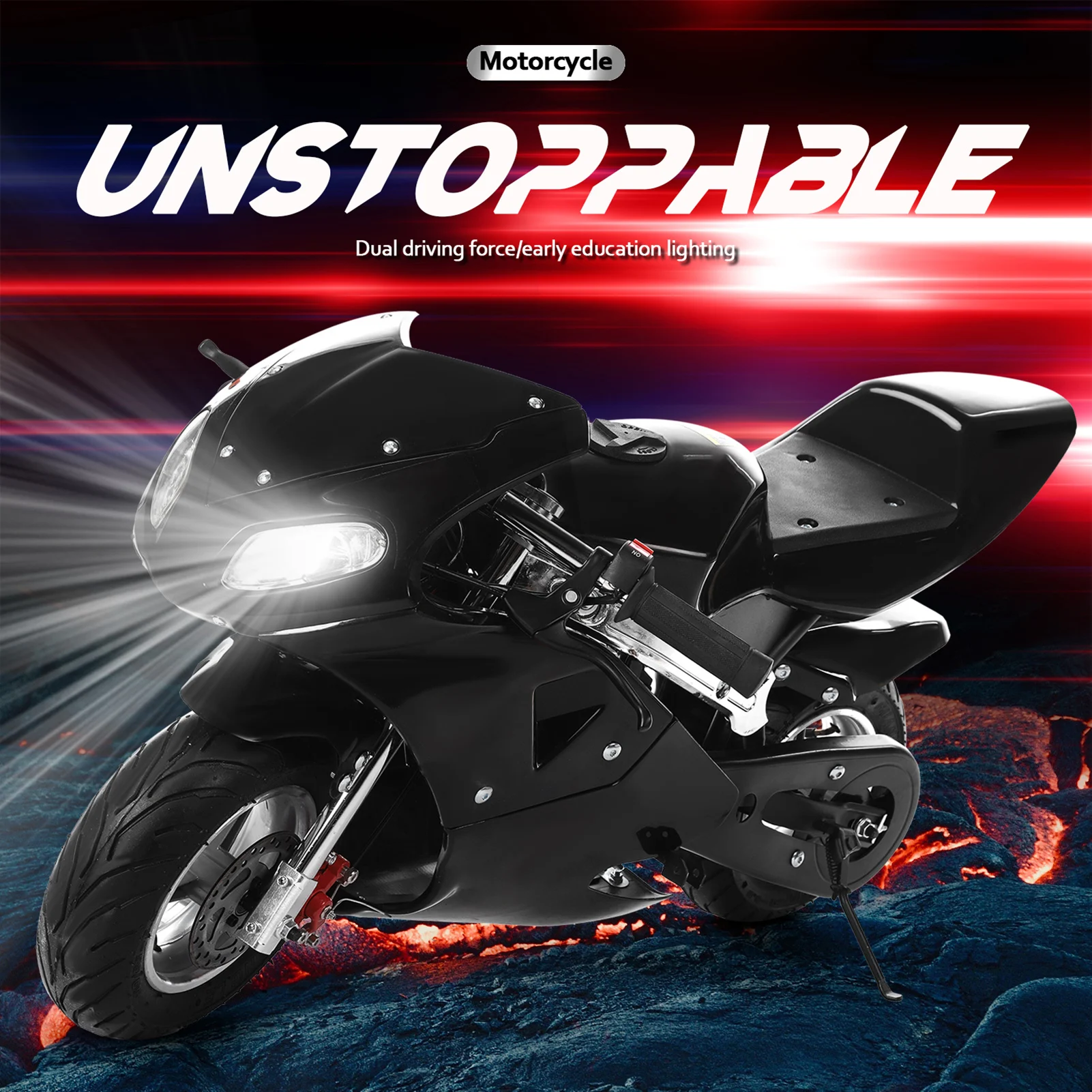 49CC 2-suwowy Mini motocykl, motocykl na gaz dla dzieci, kieszonkowy motocykl zasilany gazem z podwójnymi reflektorami o wysokiej jasności