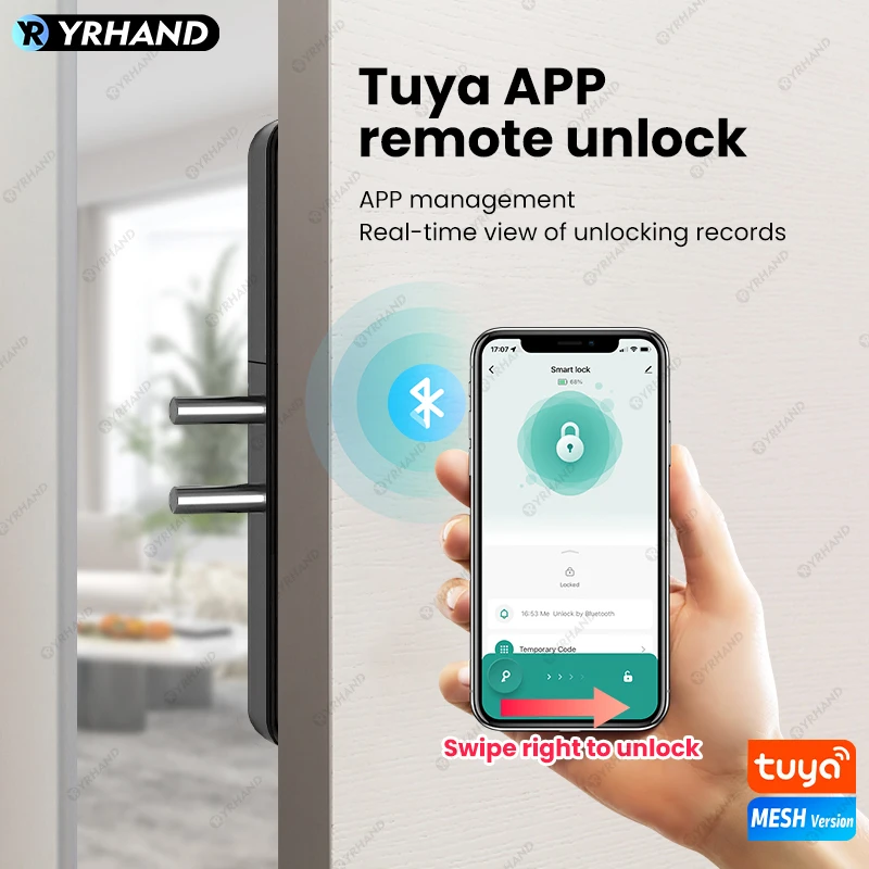 YRHAND Tuya App 13.56hz IC card Smart Lock For Wooden Door Bluetooth Lock Electronic Door Lock No Drill Indoor Easy Installation