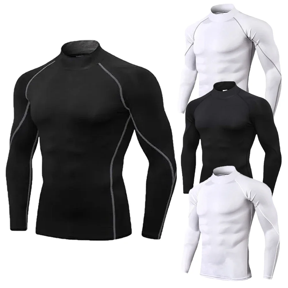 Męska koszulka kompresyjna do ćwiczeń z golfem i długim rękawem Rash Guard Gym Base Layer Athletic Undershirt Gear Sports Shirt — zdjęcie 2