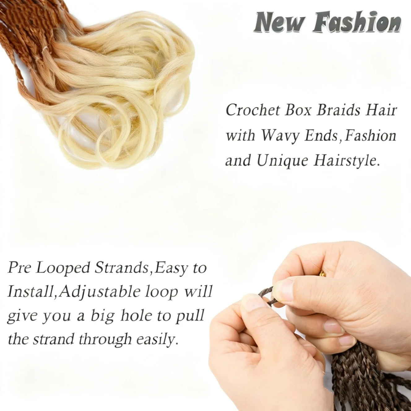 18인치 프렌치 컬 크로셰 브레이드 6팩 옴브레 브라운 블론드 보헤미안 여신 박스 브레이드 곱슬 끝 합성 루즈 웨이브 B