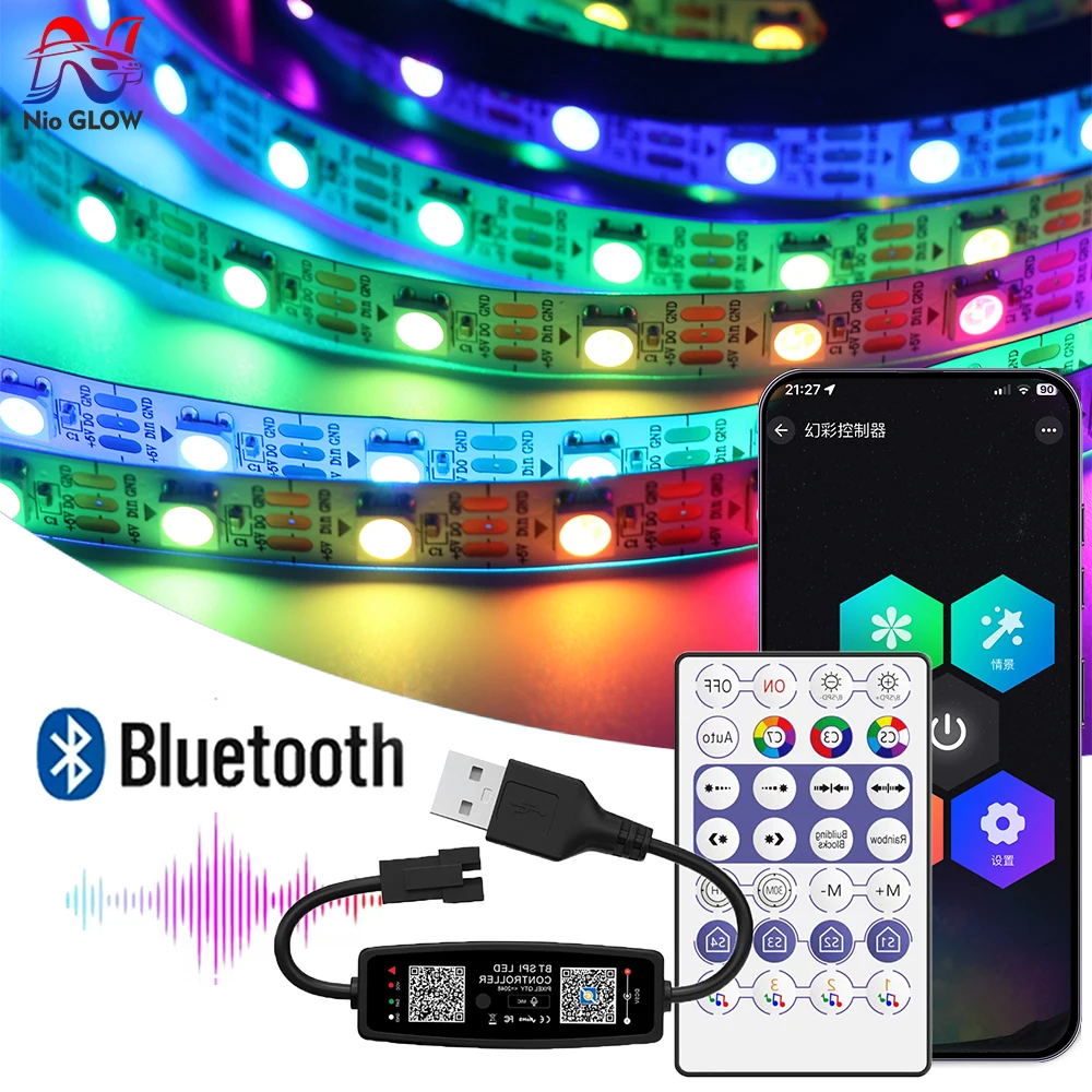 

Контроллер WS2812B USB, комплект на 28 кнопок, 5В, для RGB LED лент, с Bluetooth, синхронизация с музыкой, 30/60/74/96/144 светодиодов/м, индивидуально адресуемые, 5В, белая печатная плата