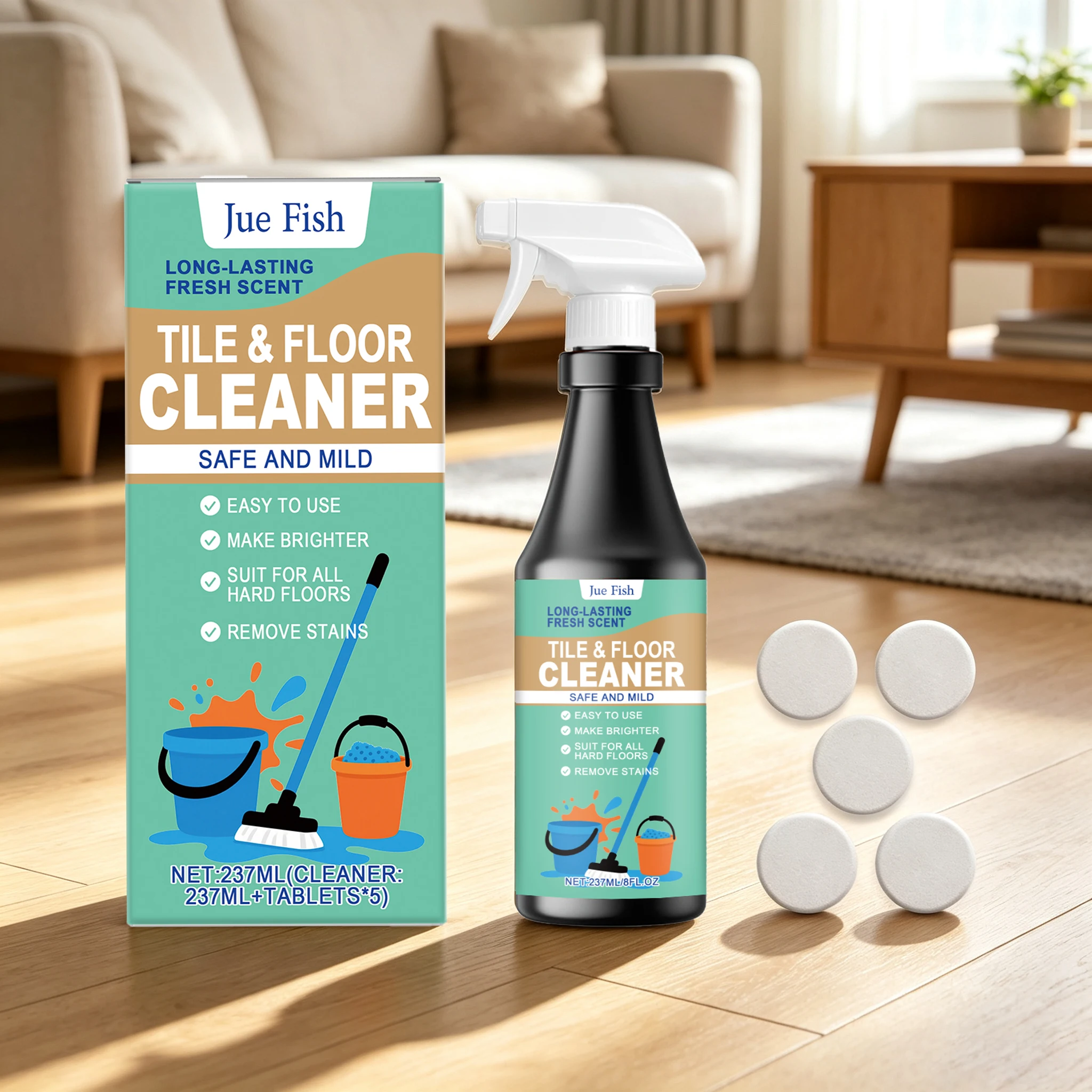 237ML Floor Cleaner Set Effective Stain Removal Restoring Gloss Descaling Last Fragrance Easy to Operate Quick Dry Maintain Floor Cleaner Set