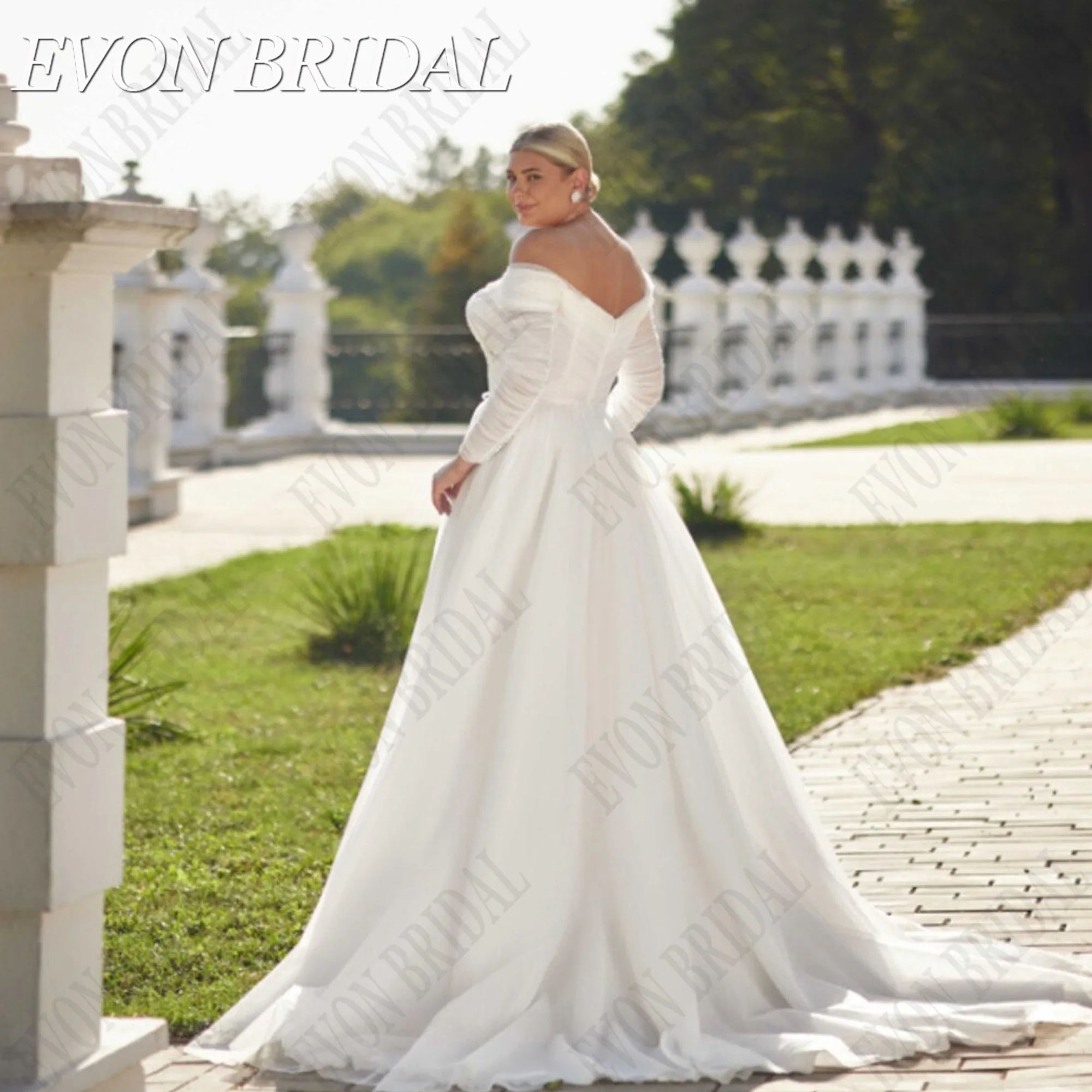 EVON-vestido de novia con hombros descubiertos, traje de novia de talla grande, manga larga, tul, hecho a medida, 2024Evon Bridal hombros expuestos