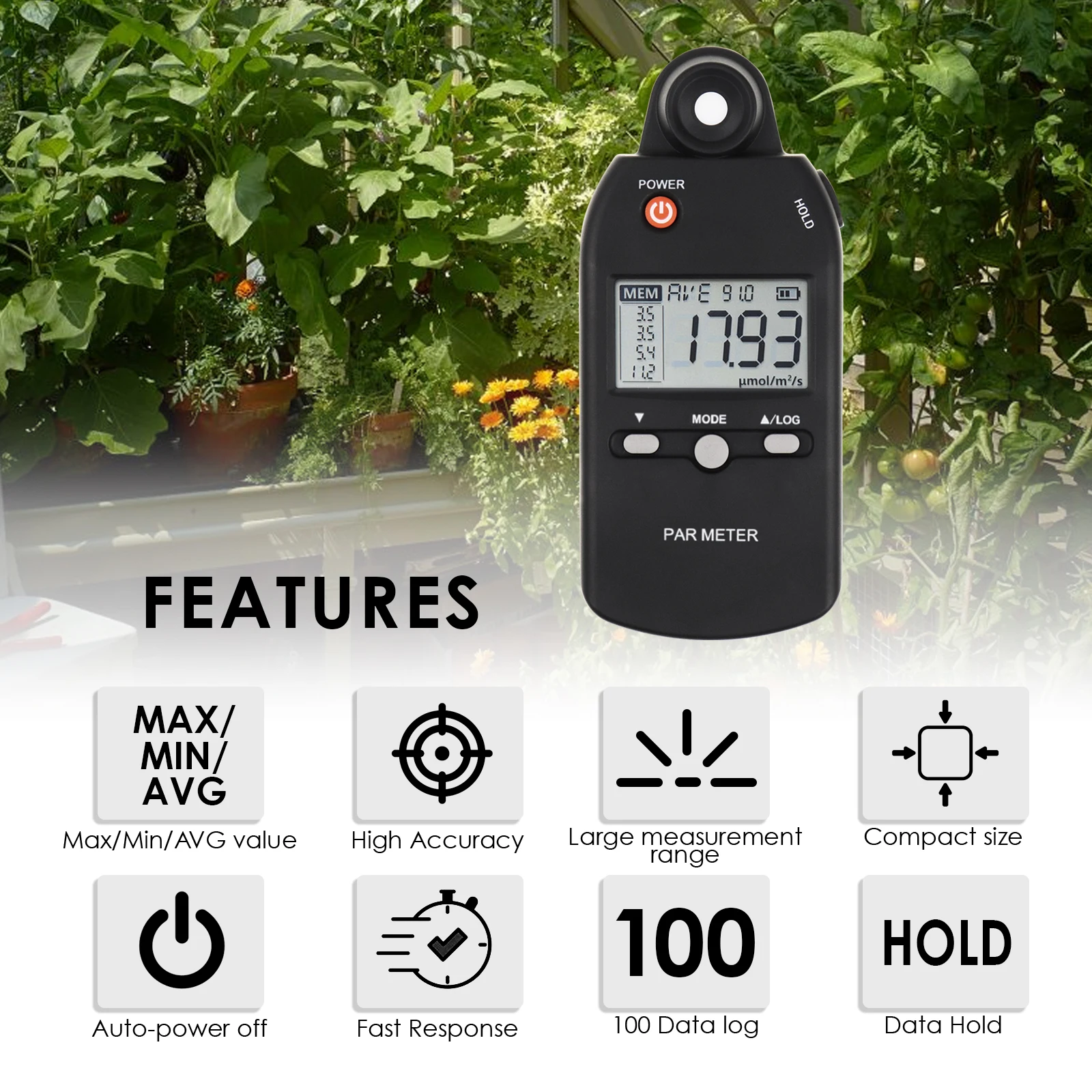 PAR Meter Advanced Quantum Sensor Measure Grow Light Intensity Lux PPFD Tester for Indoor and Outdoor Plant