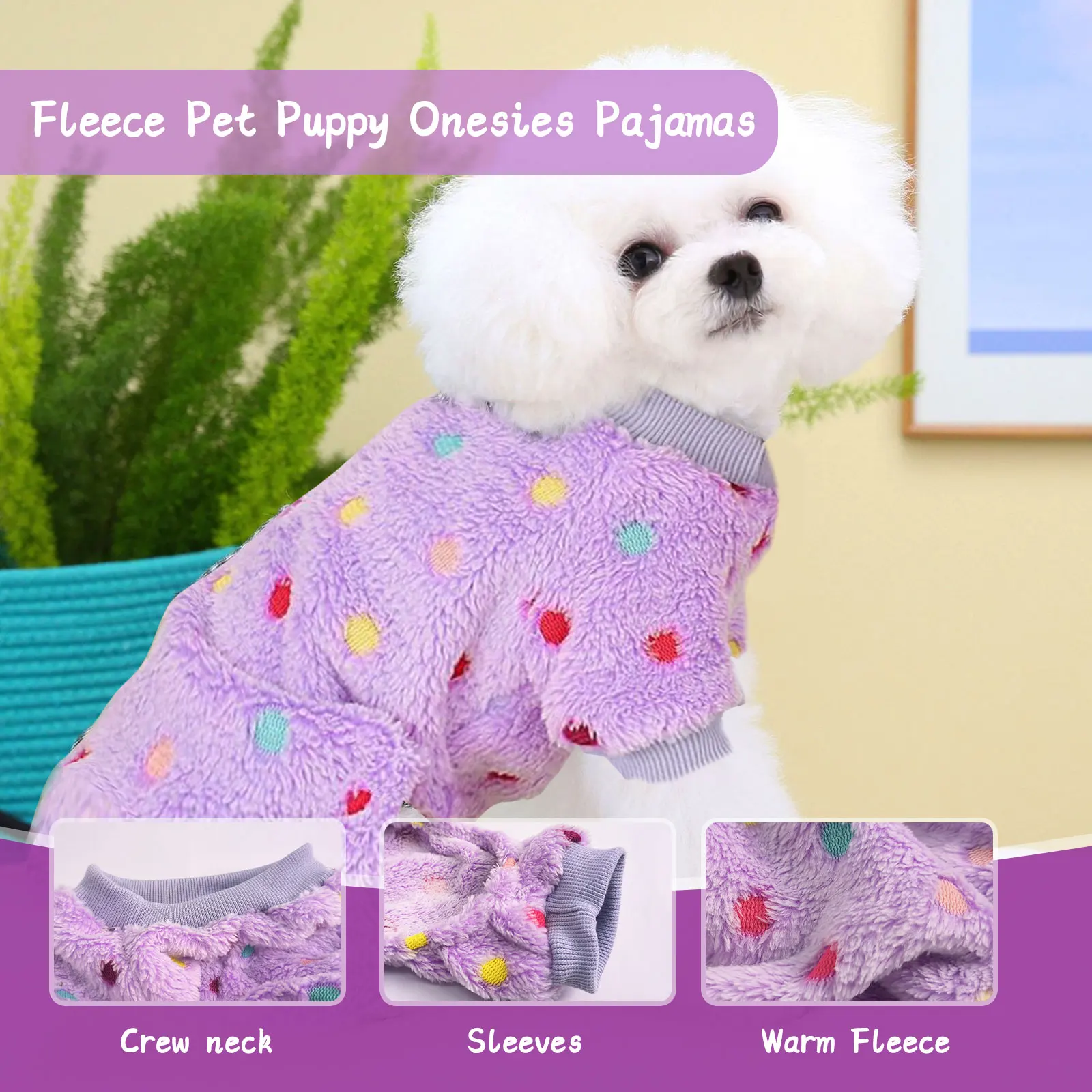 Dog Fuzzy Velvet Pajamas, Dog Winter Clothes for Small Dogs Boy Girl, Pet Jumpsuit, Doggy Apparel, Pink/Gray/Blue/Purple