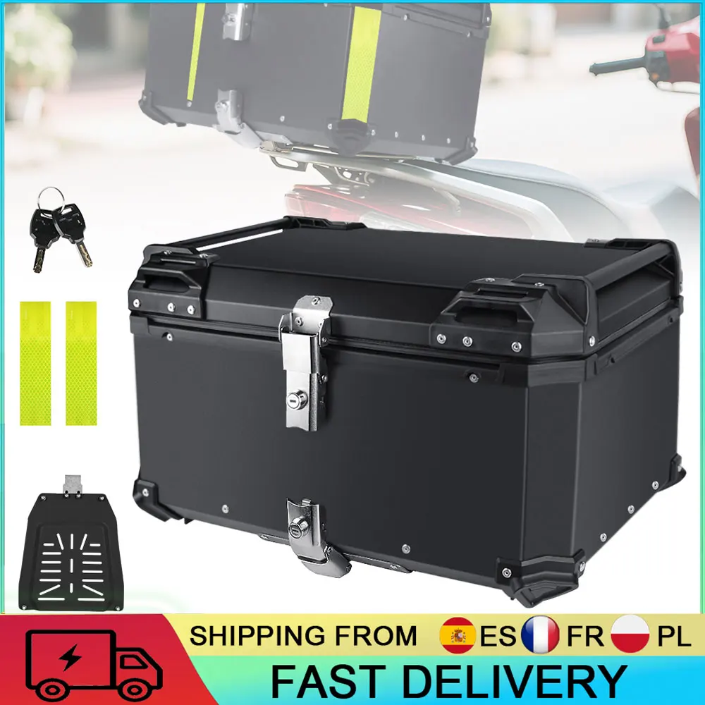 Top Case Moto Antivol 65L Universel Étanche en Alliage d'Aluminium, Boîte de Rangement Arrière pour Moto, Rangement Casque pour la Conduite