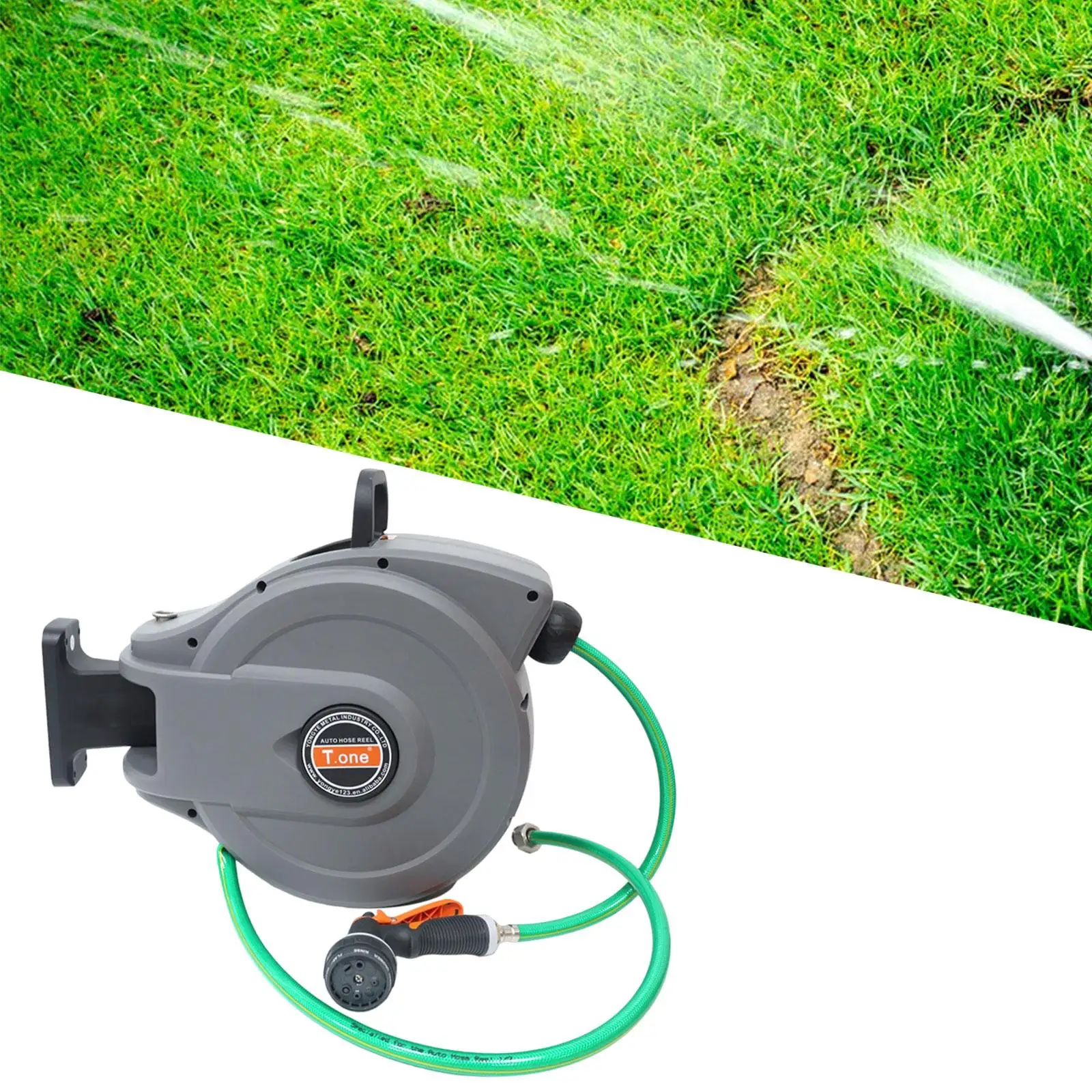 

Automatic Retractable Garden Hose Reel PVC Hose Easily Install 180° Rotation 10m Hose Portable Watering Tool for Lawn Car Washi