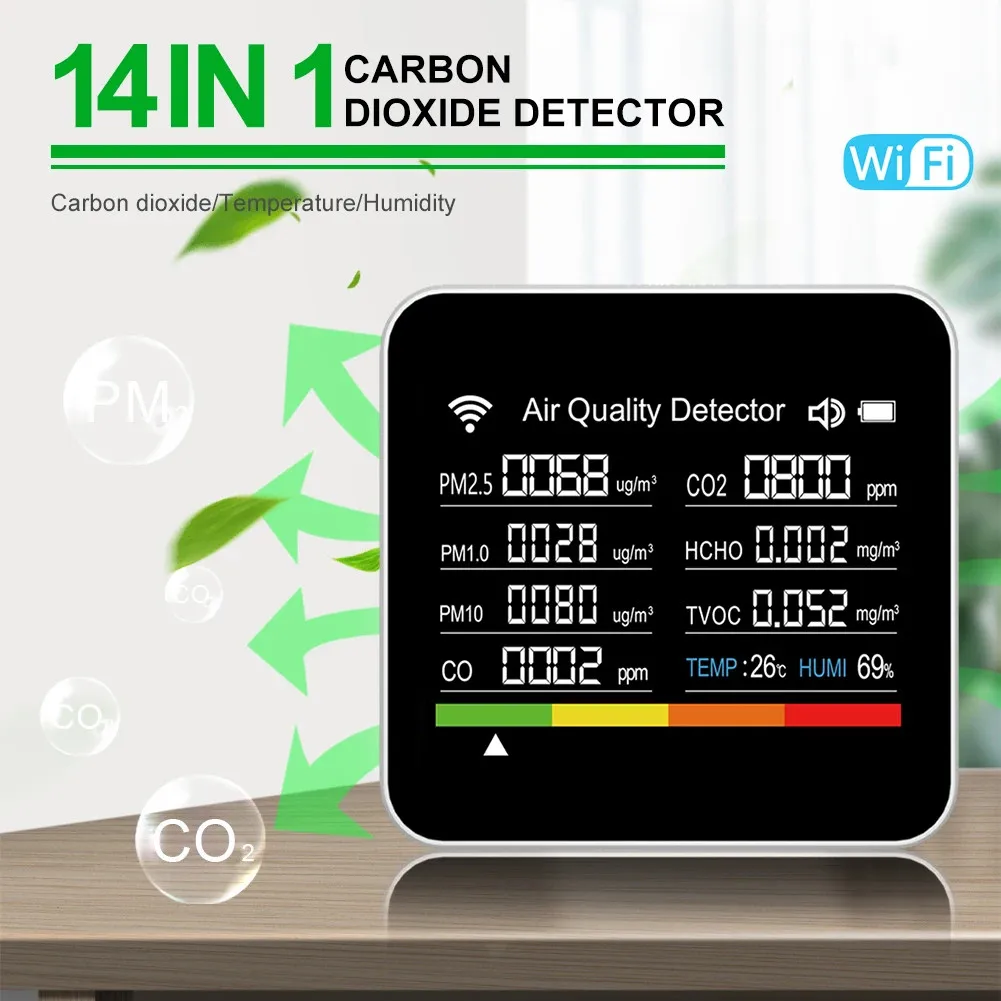 14 In 1 Air Quality Monitor Indoor Air Quality Tester WiFi APP Control 2.8