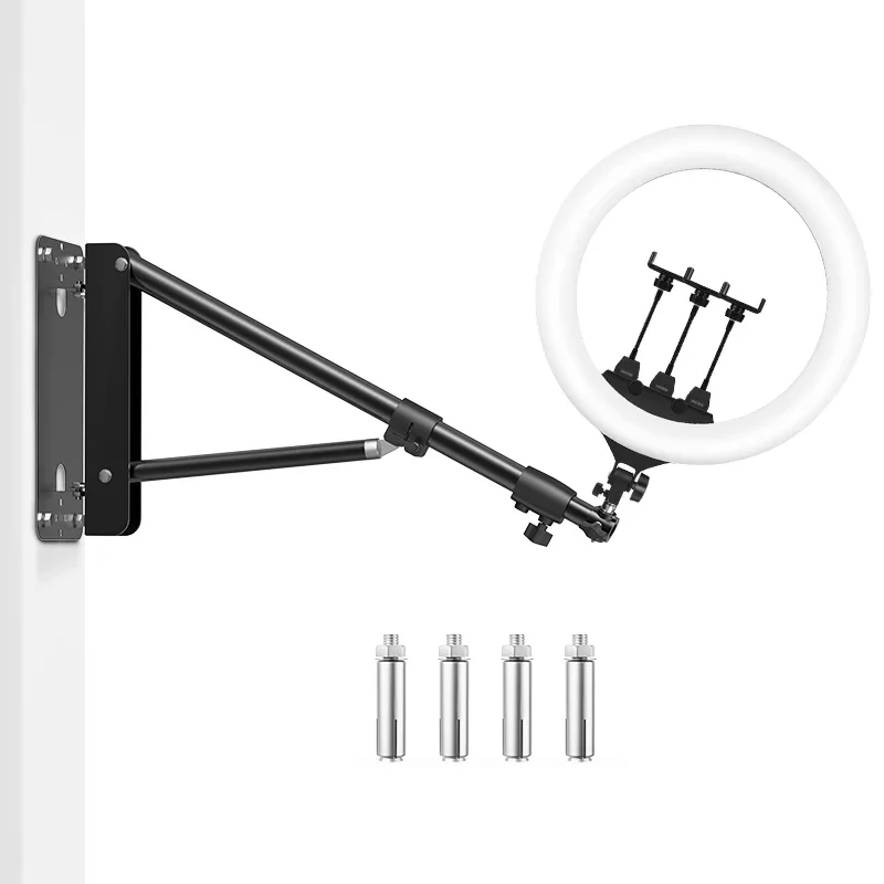 22 "Led Ringlamp, Met 54"/69 "Muurbevestiging Driehoekige Arm Draadloze Afstandsbediening, Verstelbare 3000-6500K Kleurtemperatuur Lichtset - afbeelding 2