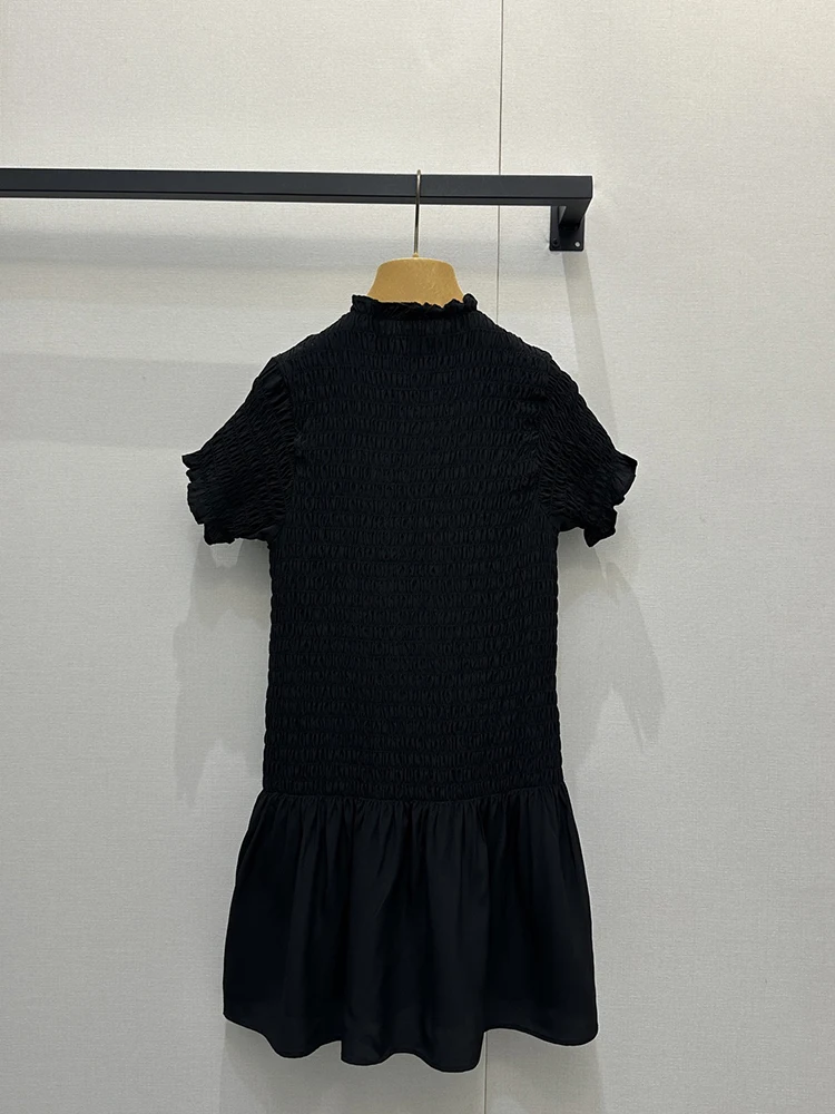 

Spring Summer New style Medium style Retro Solid color Dress Woman Beautiful Matching Pleated skirt Retro Dress