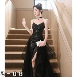 Black banquet evening dress for women new temperament dinner dress