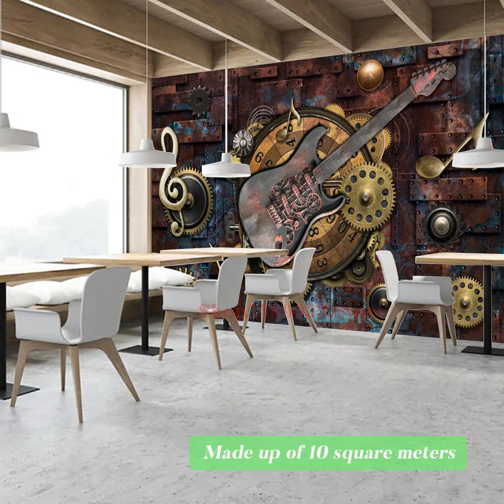 Music Element Guitar Metal Style Mural Custom Size Wall Painting Theme Restaurant Bar Decorative Wallpapers Band Room Wall Decor