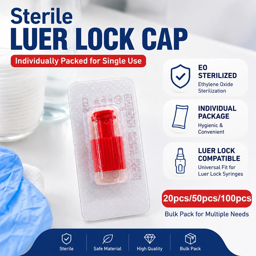 Sterile Syringe Tip Stopper Luer Lock Cap Red 20pcs 50pcs 100pcs Individually Packed