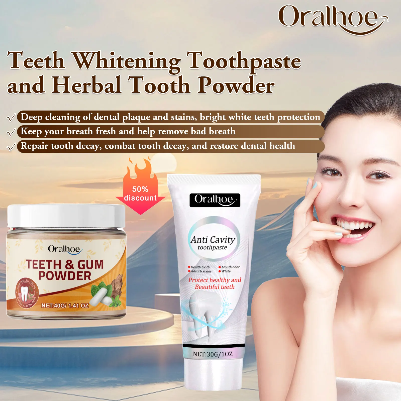 Oralhoe Anti Cavity Toothpaste Whiten Teeth Powder Repair Decay Relieve Periodontitis Fresh Breath Oral Anti Yellow Toothpaste