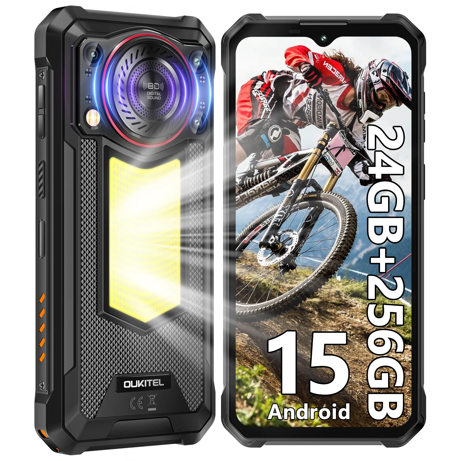 OUKITEL WP53 PRO Rugged Phone Unlocked- 24(8+16)GB+256GB Cell Phone, 11000mAh Battery Android 15, 6.52'' Display, 900LM Camping Light, 128dB Loud Speaker, 50MP Camera, 4G Dual SIM/NFC/GPS/OTG