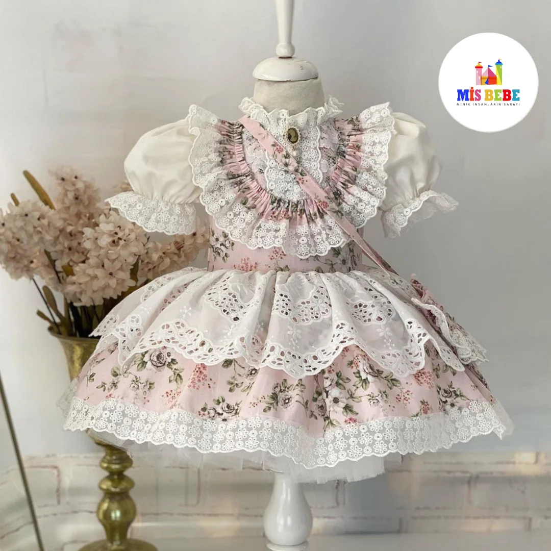 

2-Pcs Dress Bag Vintage Flower Girl Dress Christmas Birthday Party Princess For Baby Girl Wedding