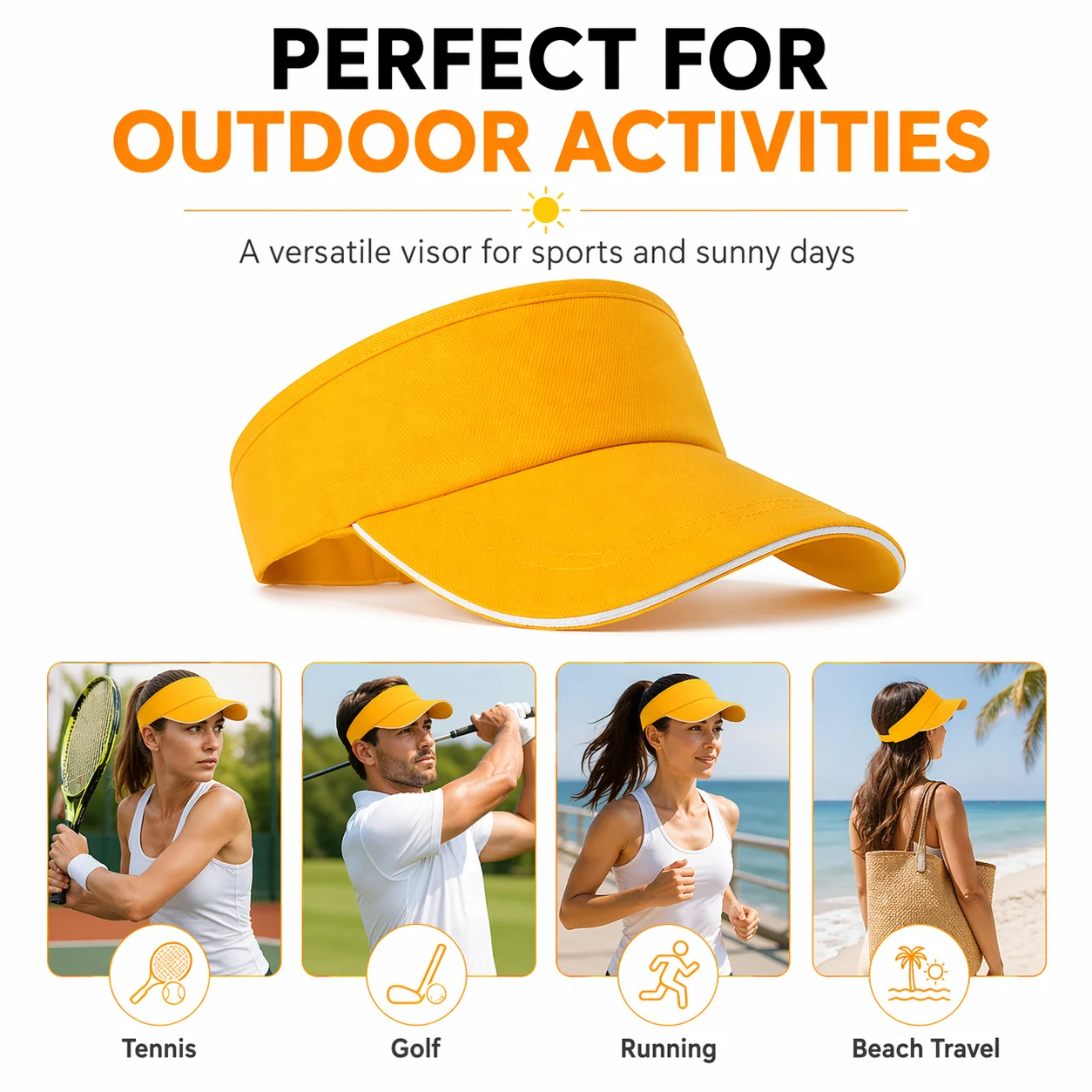 Adjustable Sports Sun Visor Hat for Women Men Solid Color Breathable Wide Brim Summer Cap for Golf Tennis Running Beach Outdoor