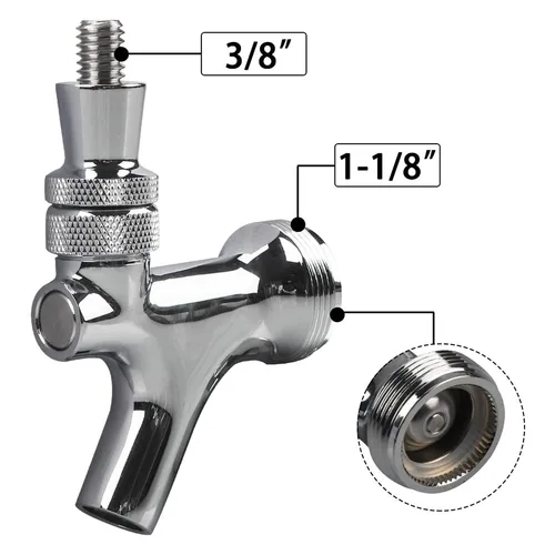 Imagen 2 del producto Grifos de cerveza de barril de núcleo de acero inoxidable para Barril, torre de manijas de cerveza y barril, grifos dispensadores de cerveza clásicos, grifo estándar