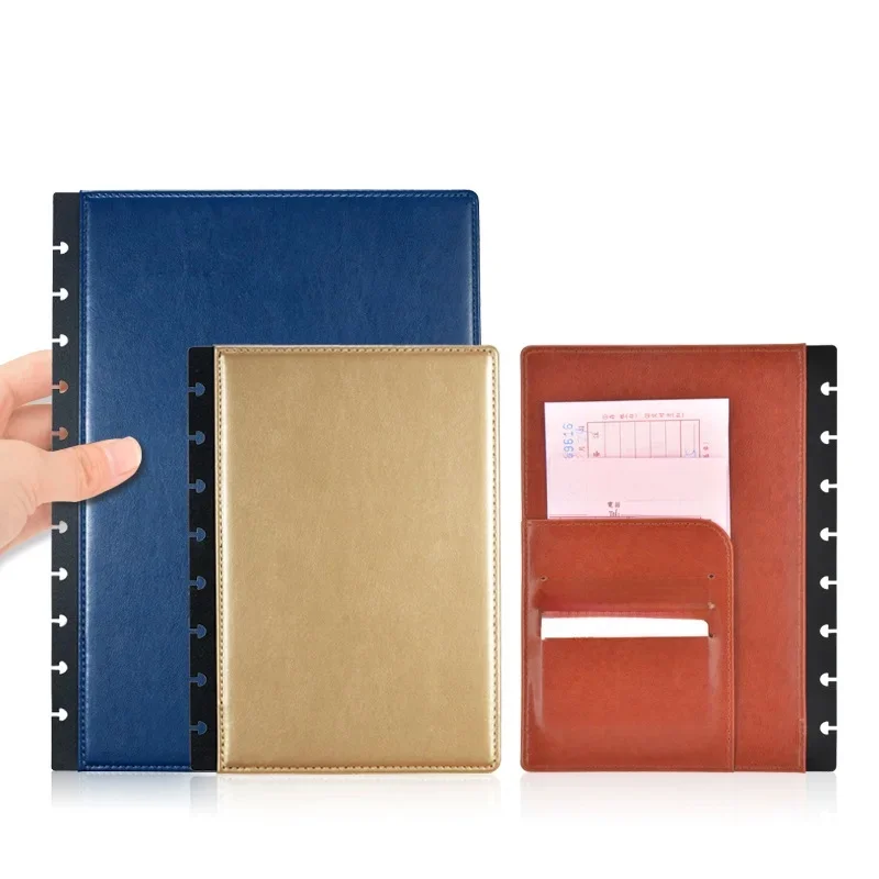 Couverture en cuir adt-lePG pour ordinateur portable, trou de pièce plus lent, couverture de cahier, cahiers et journaux, planificateurs de disque, classeur à anneaux