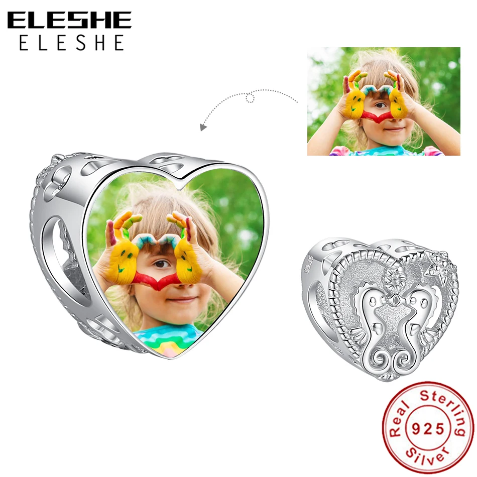 

ELESHE 925 Sterling Silver Double Hippocampus Charm Beads Fit Original Bracelet Personalized Custom Photo DIY Jewelry Love Gift