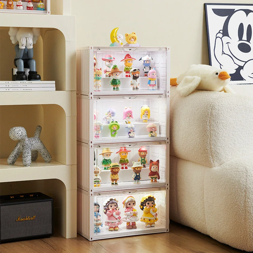 Puppenspiel zeug Aufbewahrung sbox mit Light Blind Box Displayst änder staub dichte Aufbewahrung sbox für Figuren präsentieren stapelbare Organizer-Boxen