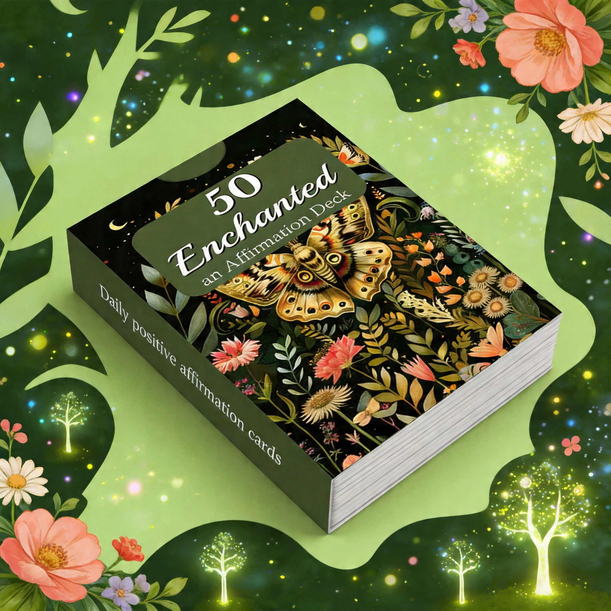 

1Pcs 50 Enchanted Affirmation Cards Deck, Dark Floral & Moth Design Positive Daily Cards, Inspirational Self-Care Deck for Mindfulness & Self-Love