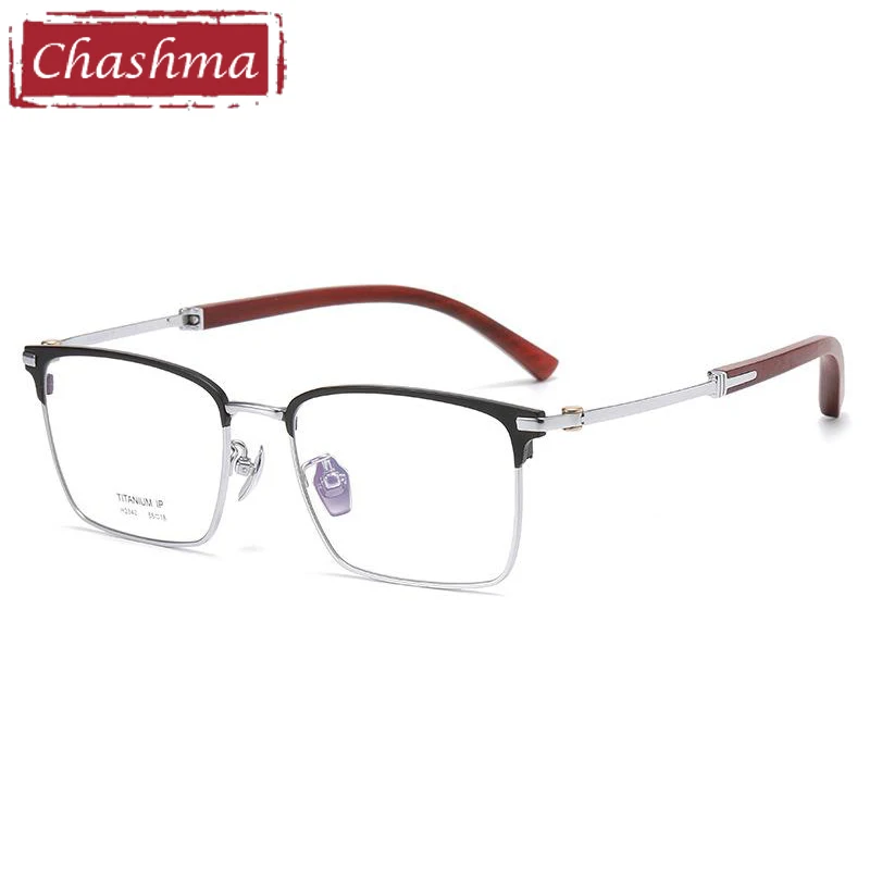 Chashma Gentlemen Optical Eyeglasses Pure Titanium with Sandalwood Temple Eyewear Full Rim Prescription Glasses Frame Spectacles