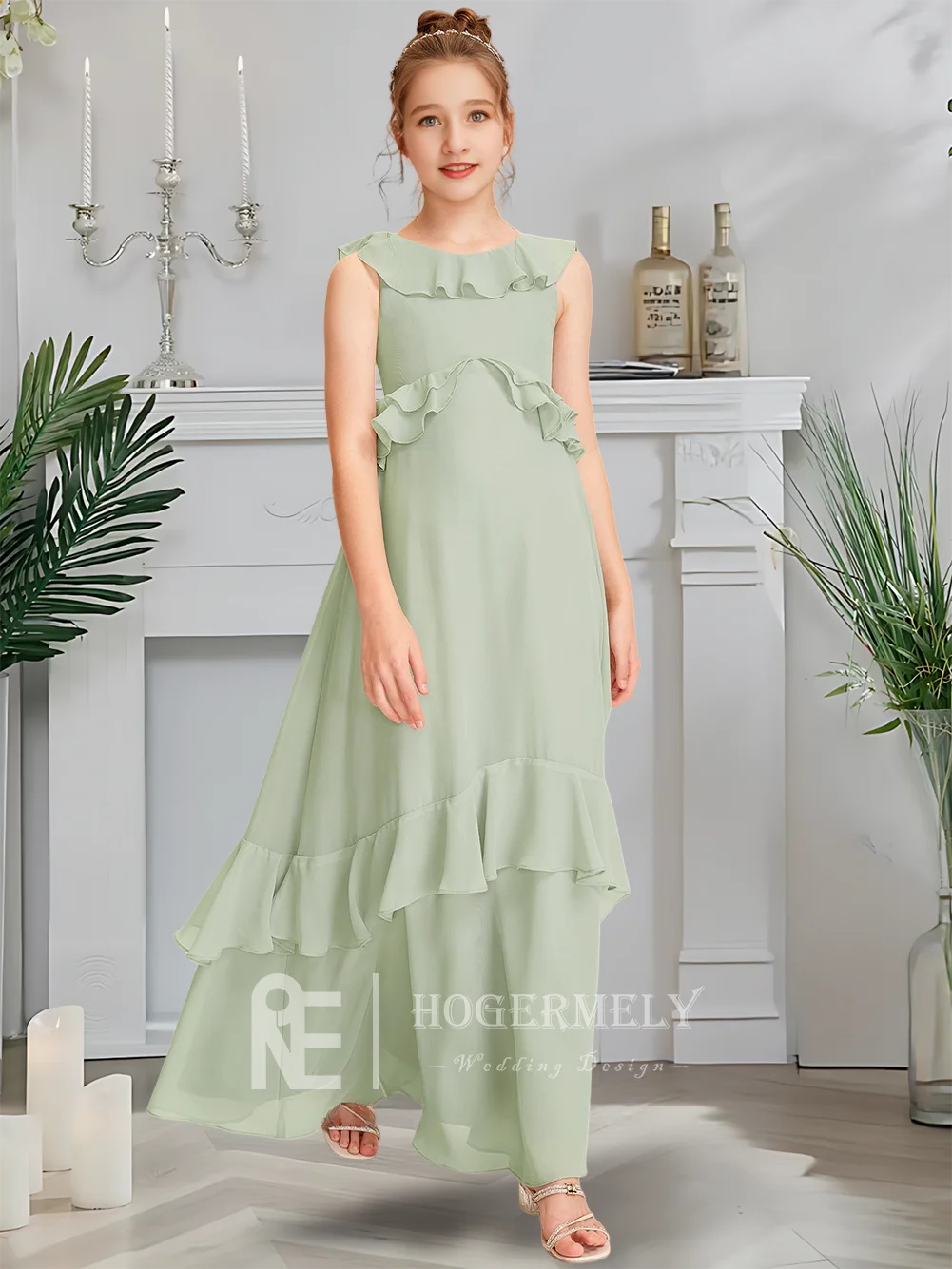 Платье подружки невесты B Scoop, платье с цветочным узором для девочек, шифоновое платье длиной до пола с элегантными оборками для девочек, праздничная официальная одежда